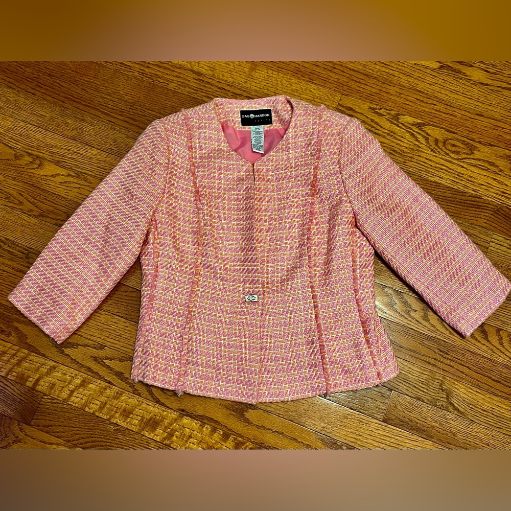 Sag Harbor Petite Pink Tweed Blazer 6P Fully Lined